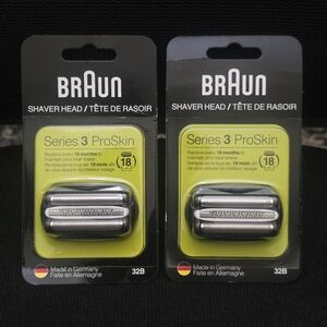 2x Braun 32B - Replacement Head for Series 3 Shavers - Black - NEW
